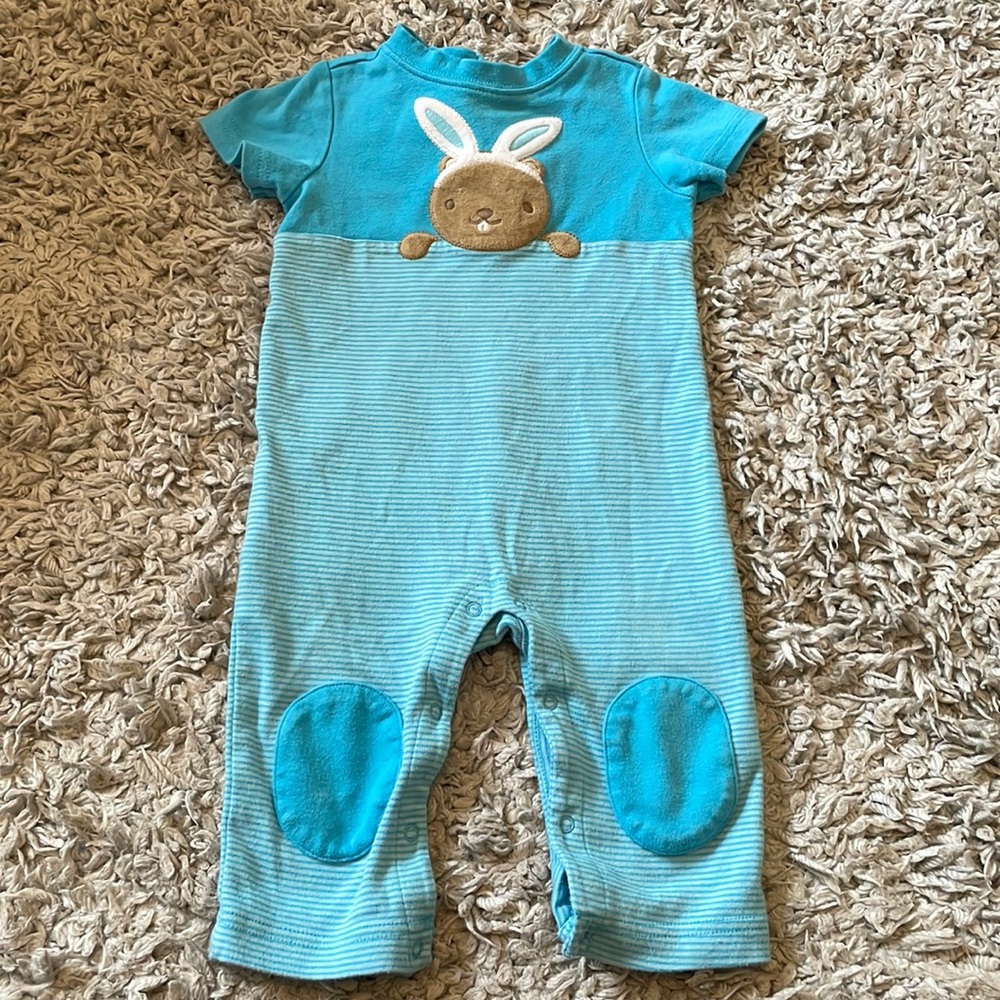 2014 Gymboree “Brand New Baby” Bunny Beaver Striped One Piece, Size 6-12 Months